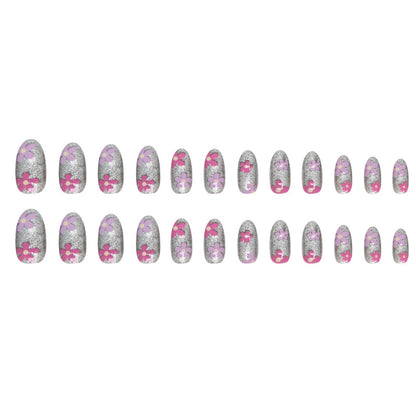 Silver Glitter Dual Flower Pink Purple Nails