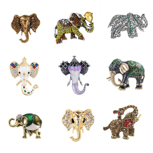 Enamel Oil Drop Diamond Elephant Brooch