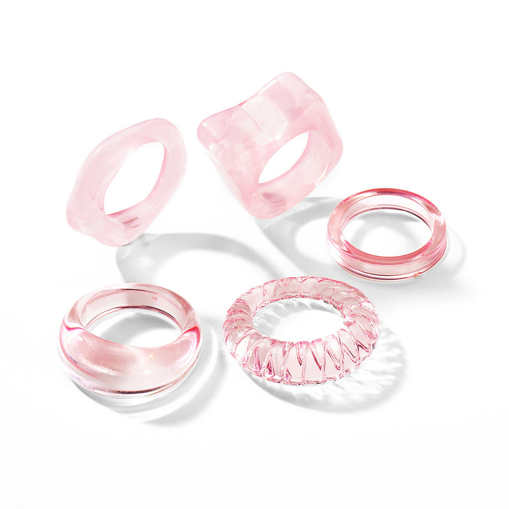 Ring set 5 pieces resin transparent