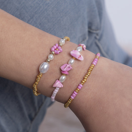 Pink gravel stacked bracelet