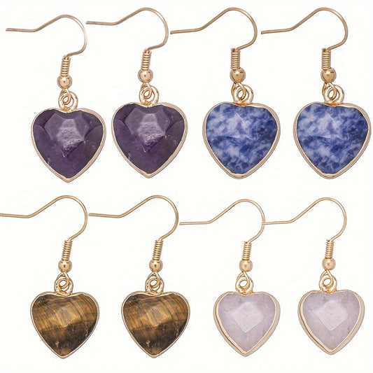 Faceted gold-rimmed crystal heart stainless steel earrings