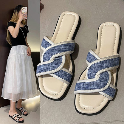 Color matching cross flat beach shoes women