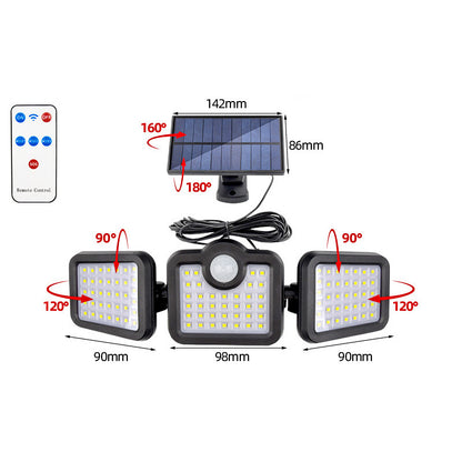 Solar outdoor human body induction three-head wall lamp