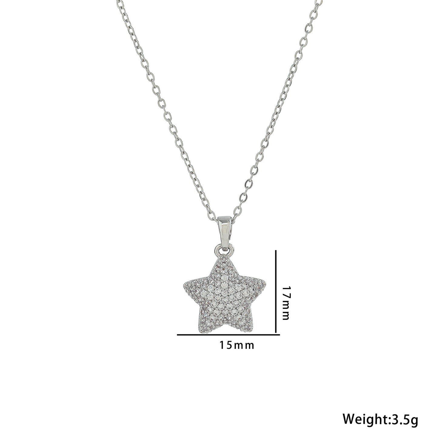 18K Gold Plated Star Pendant Necklace with Zirconia, Trendy Cross-Border Item