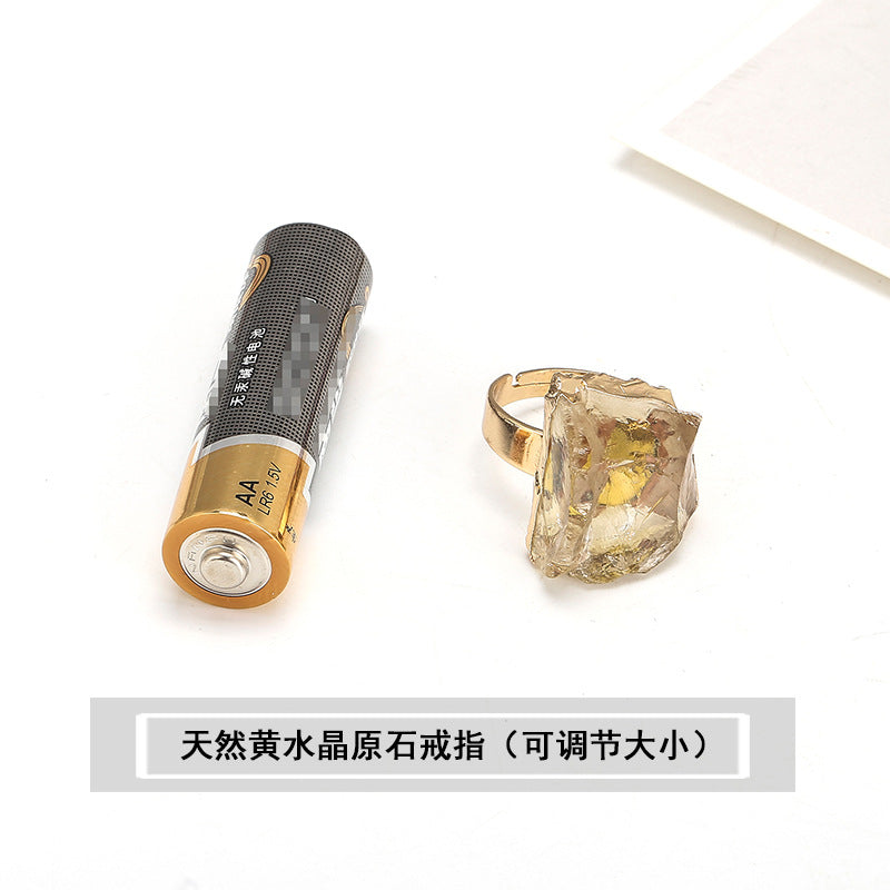 Natural crystal rough stone ring