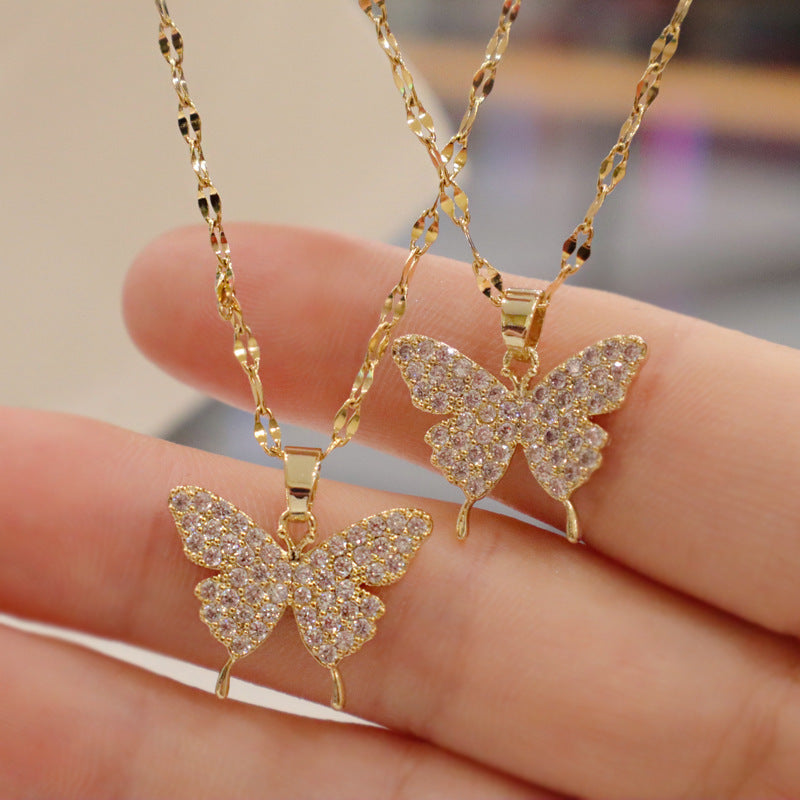 Butterfly necklace flash diamond