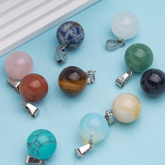 Natural Stone Crystal Ball Pendant Necklace