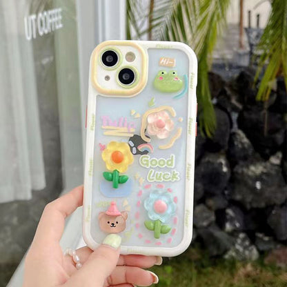 Cream Case iPhone15 Pro X Frog Flower Doraemon Pendant Cover