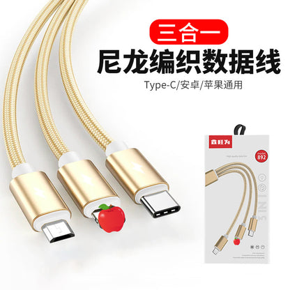 Nylon Braided 3-in-1 Fast Charging Cable Apple Huawei Android