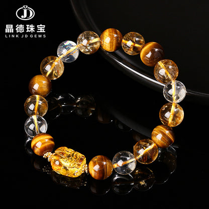 Natural yellow tiger eye stone citrine round bead bracelet.