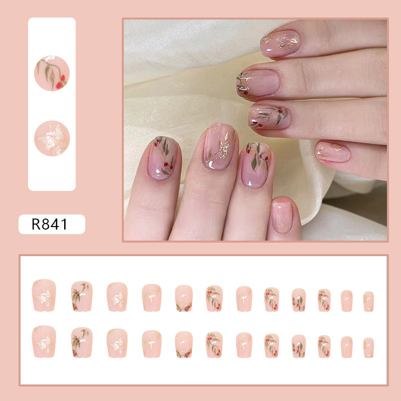 Chinese Style Red Bean Short Ballerina Nails 24 Pieces