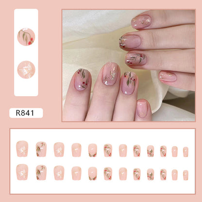 Chinese Style Red Bean Short Ballerina Nails 24 Pieces