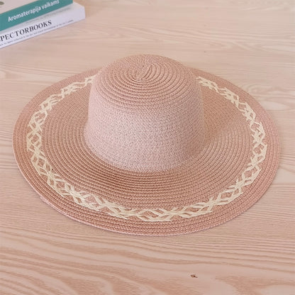 Versatile Summer Wide Brim Round Top Floral Straw Beach UV Sun Hat