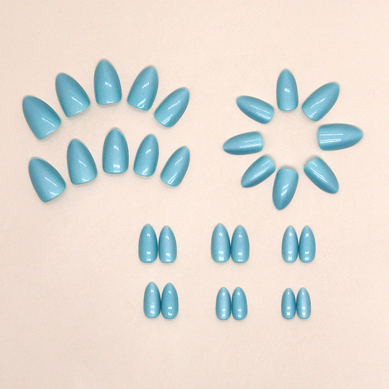 Minimalist Blue Aurora Short Fake Nails 30 Pieces