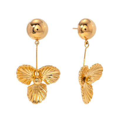 Hemisphere Three-petal Flower Pendant Earrings