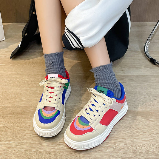 Rainbow colorblock leather platform sneakers