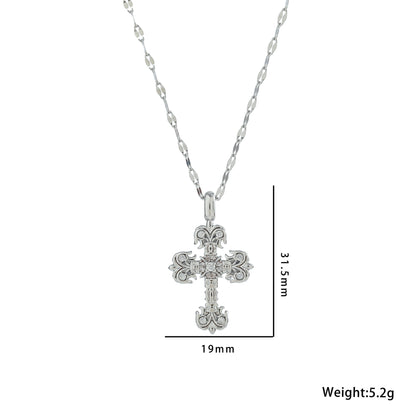 Hot-selling zircon inlaid cross necklace, titanium steel