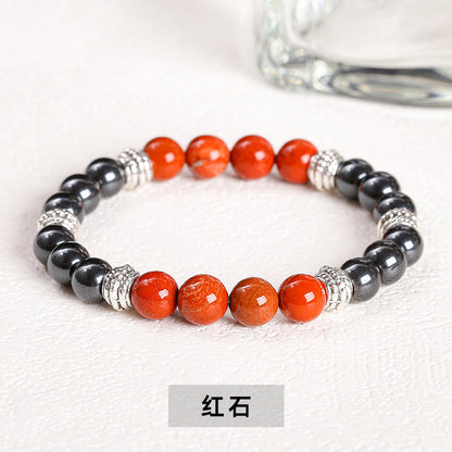 Pulsera de cuentas redondas con piedra de mapa de piedra roja y cálculo biliar negro natural. 