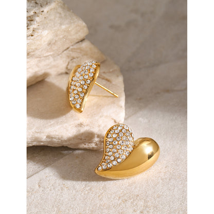 Half diamond half polished earrings