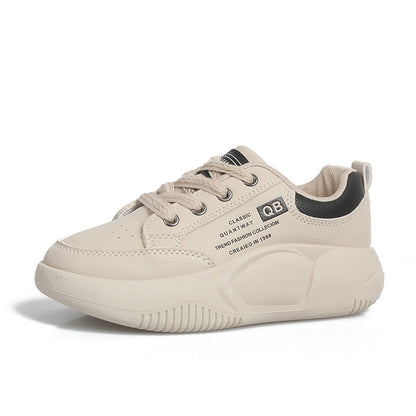 women's white thick-soled sports shoes