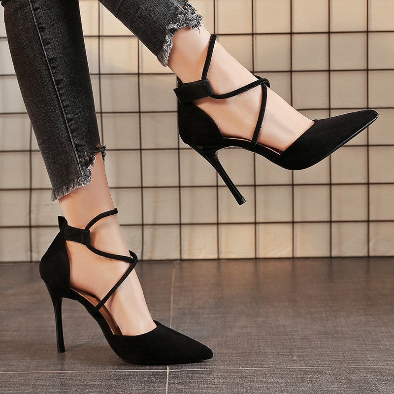 Suede strap high heels