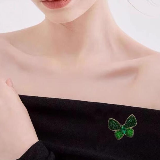 Green Crystal Butterfly Brooch