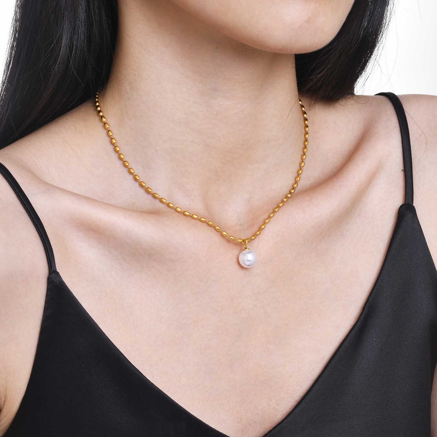 18K Gold Rice Pearl Necklace