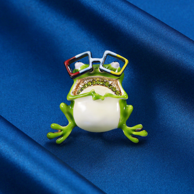 Oil drop glasses frog brooch