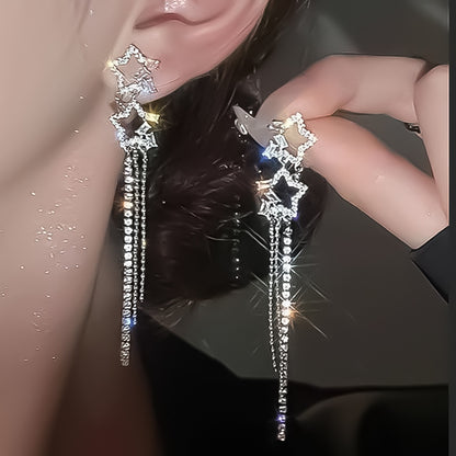 Rhinestone Star Decor Drop Earrings