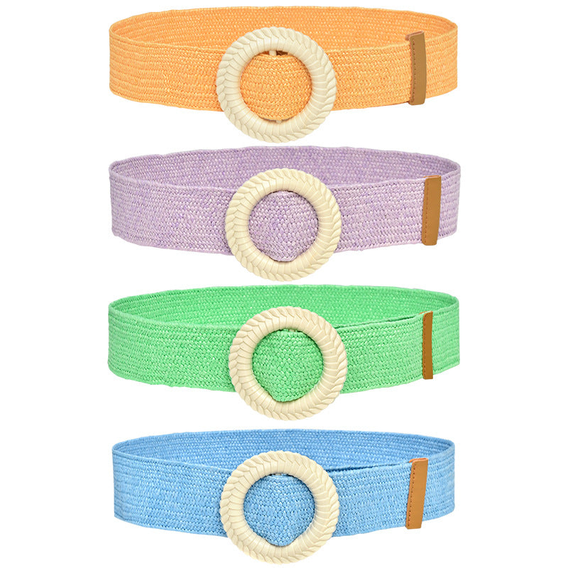 Wooden buckle woven belt temperament