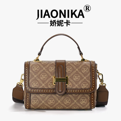 Light luxury retro printed portable small square bag