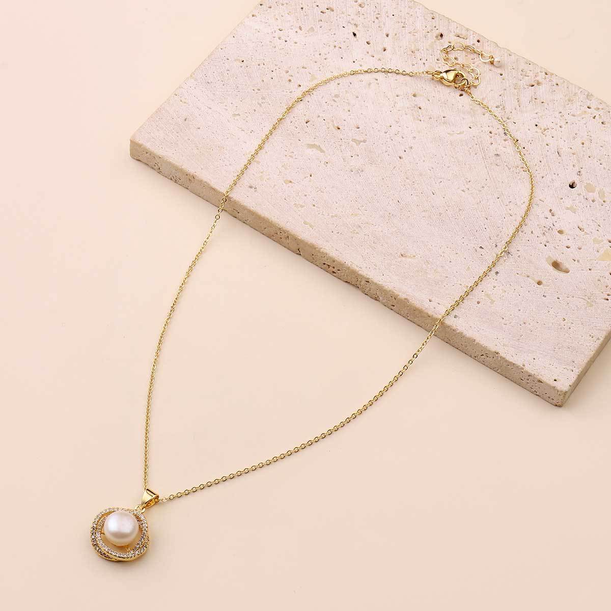 Freshwater pearl pendant necklace women's 18k real gold