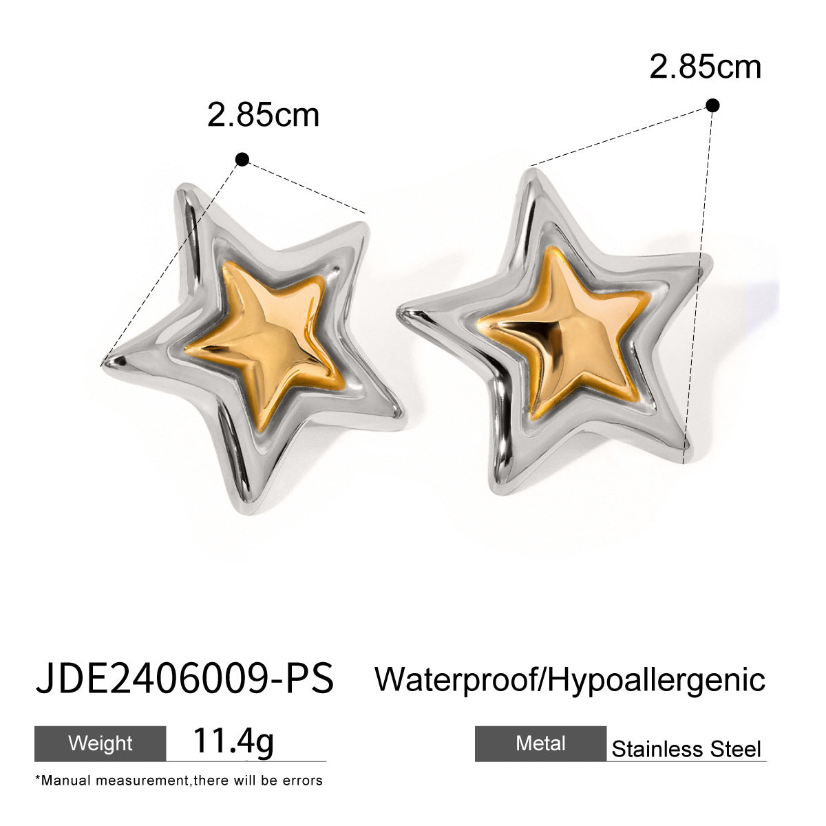 Concave and convex metal star earrings