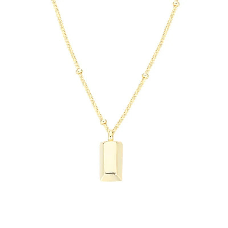 Long square small gold brick necklace