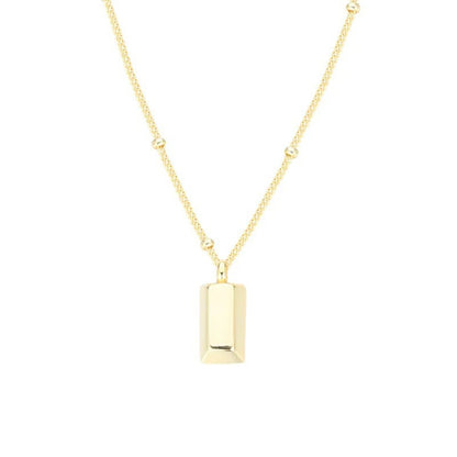 Long square small gold brick necklace