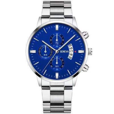 Wish new steel band men's three-eye calendar watch