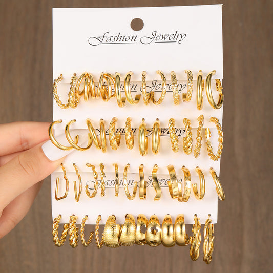 Three-tube wave twist earrings 24-piece set