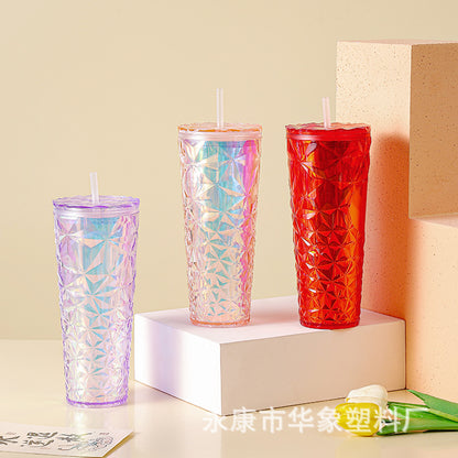 Double-layer plastic multi-color rhombus 710ml water cup