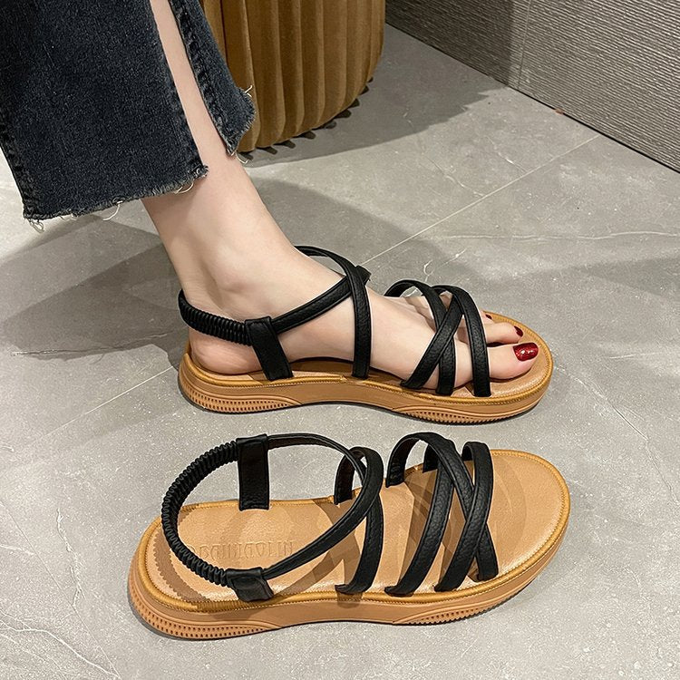 Elastic flat-soled soft-soled sandals