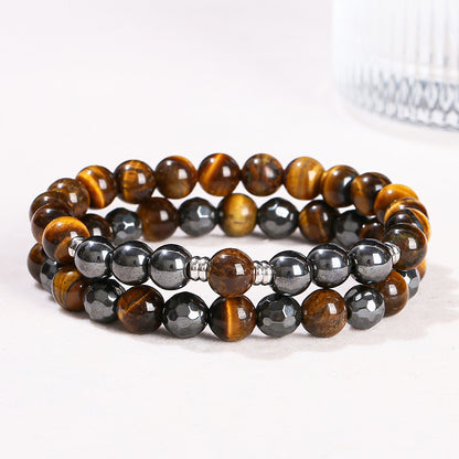 Natural yellow tiger's eye stone with black gallstone round bead bracelet.