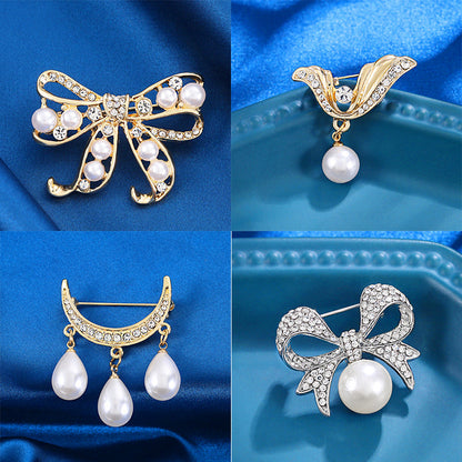 Bow pearl brooch