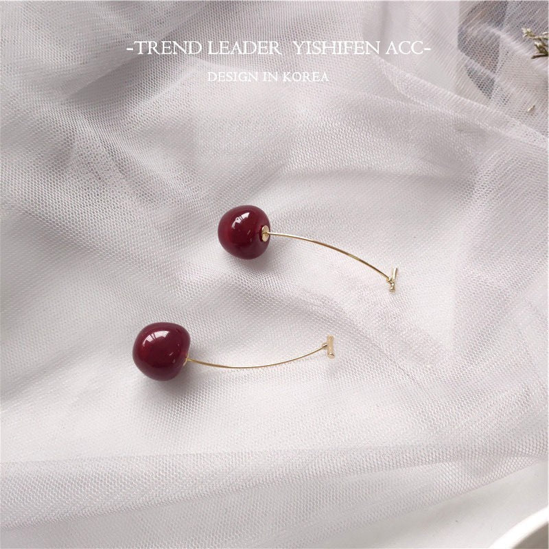 Red cherry fruit earrings fashion