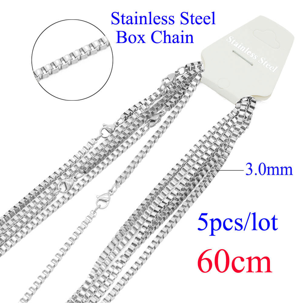 5 pieces/bag stainless steel box chain 3mm thick 60cm long