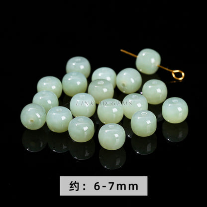 Hetian jade half-hole round beads handmade loose beads