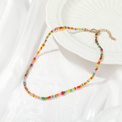 Handmade Beaded Colorful Rice Bead Necklace