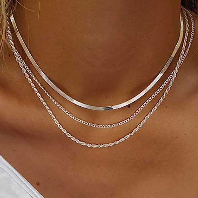 Three-layer basic chain snake bone necklace