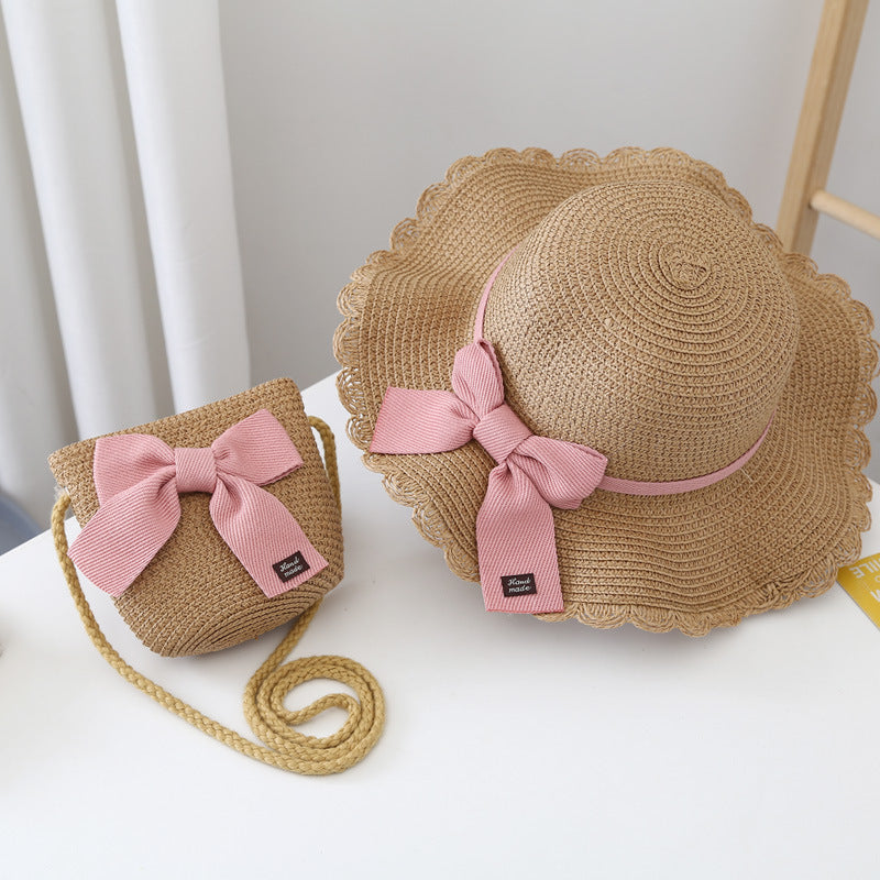 Summer Kids Sun Hat Baby Straw Bag Set Girls' Cute Wide Brim Sun