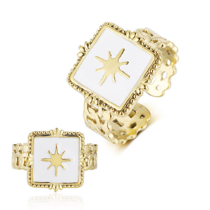 Anillo de acero de titanio con forma de corazón de melocotón y estrella goteante 