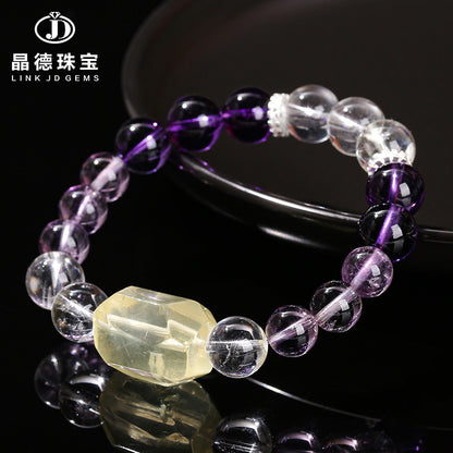 7A Natural White Crystal Amethyst Round Bead Bracelet