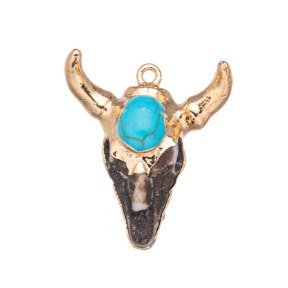 Crystal resin bull head inlaid green aventurine pendant